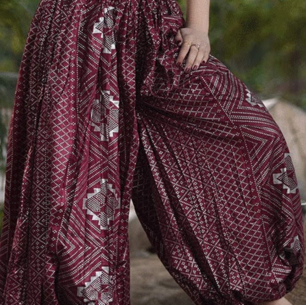 Burgundy Assuit Print Ren ATS Tribal BellyDance Pantaloons